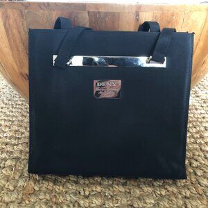 DKNY Black Structured Handbag with Silver Hardware